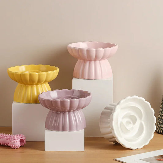 Ceramic Elevated Pet Bowl - Floral